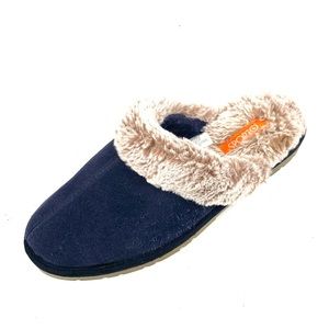Sporto Womens Navy Suede Fur Lined Slip On Slippers Size Lg (9-10)